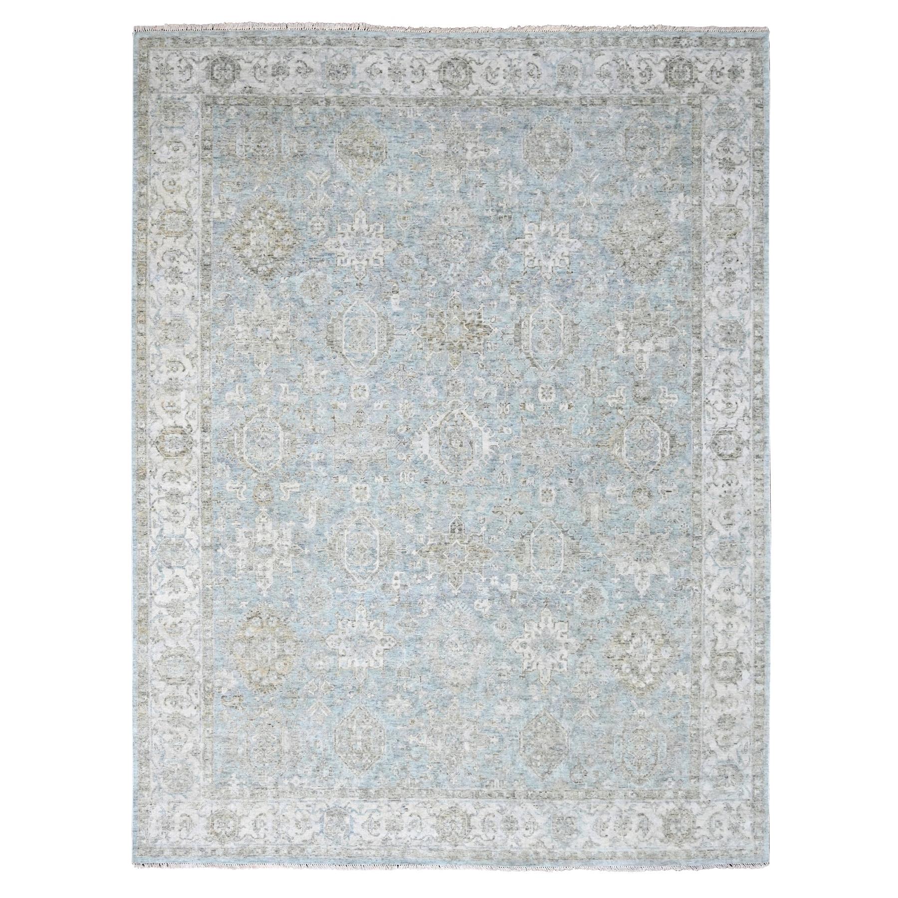 Spanish Gray, Antiqued Persian with Ziegler Mahal Design, Oxidized, Zero Pile, Distressed, Shaved Low, 100% Wool, Hand Knotted, Oriental Rug
